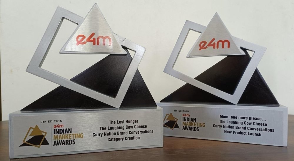 Two e4m Indian Marketing Awards trophies for The Laughing Cow